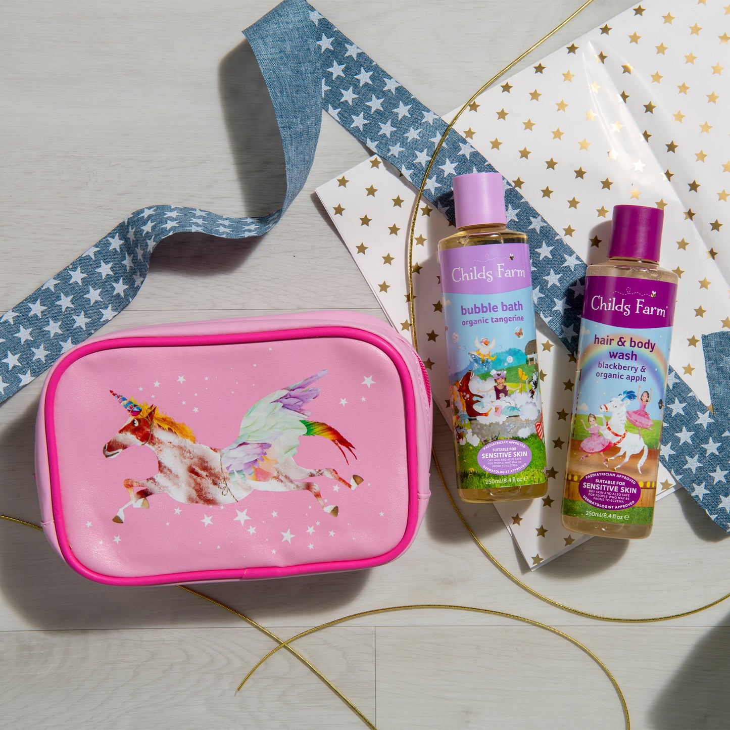 Childs Farm unicorn washbag gift set