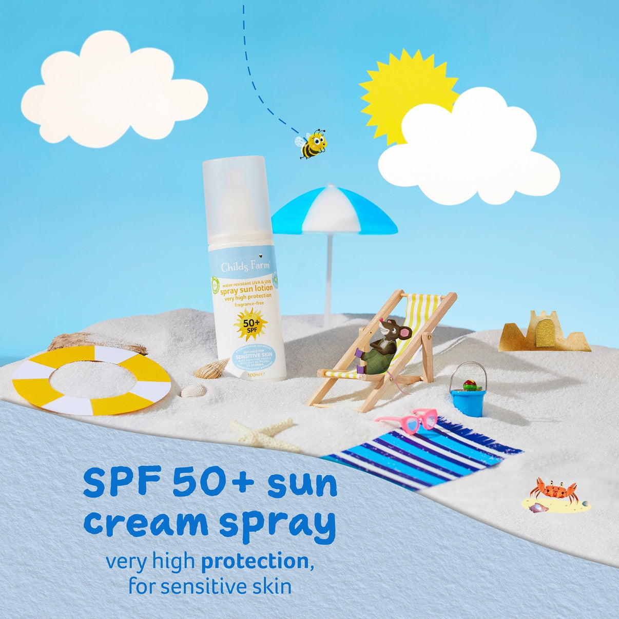 Childs Farm SPF 50+ Sun Lotion Spray for Sensitive Skin, FragranceFree