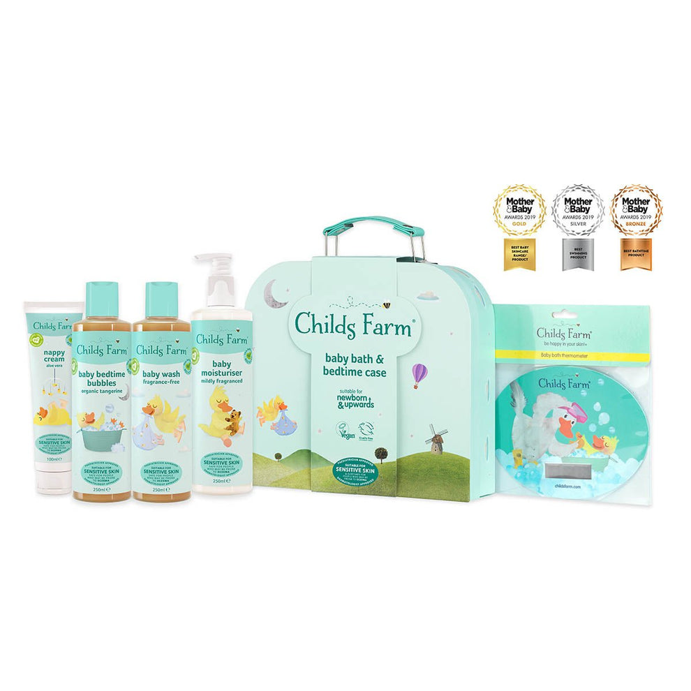 Childs Farm Baby Bedtime Suitcase Gift Set Newborn Baby Shower Present, Delicate Fragrance